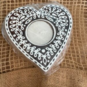 Title: Hand-Carved Wooden Printing Block – Heart Design with Floral Motif